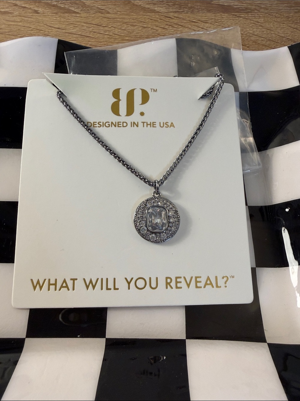 Bomb party necklace hematite diamond cz